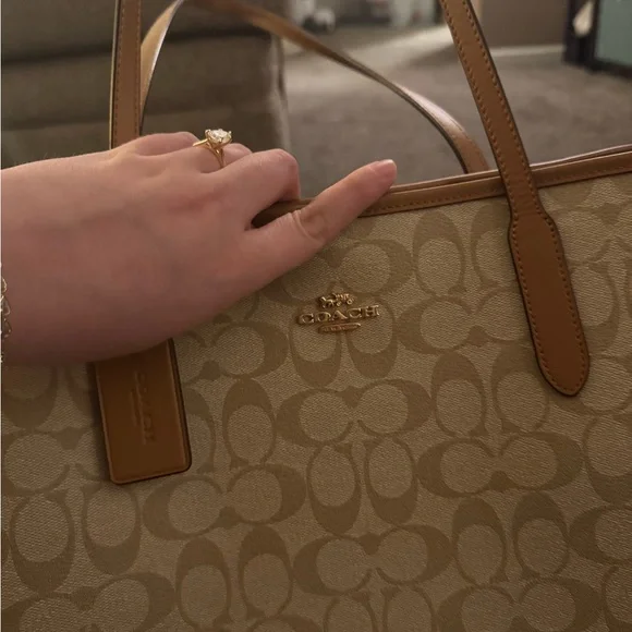 Coach Tan Monogram City Tote Bag with Leather Trim - Picture 8 of 14